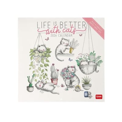 Grote Wandkalender 2026 - Sketchy Cats, 12 Maanden, Ruimte voor Notities en Sterrenbeelden
