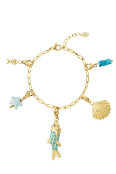 DIY Armband - Goudkleurig Stainless Steel - Kleurvast - Met leuke maritieme losse bedels