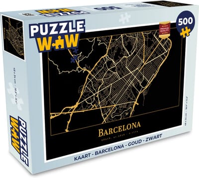 Puzzel Kaart - Barcelona - Goud - Zwart - Legpuzzel - Puzzel 500 stukjes