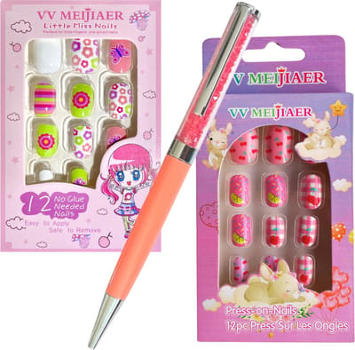 Plaknagels Duopack Dots & Cherry| Set van 2 Nepnagels Valse Nagels | Met Gratis Diamant Pen | Kinderen | Geen Lijm Nodig