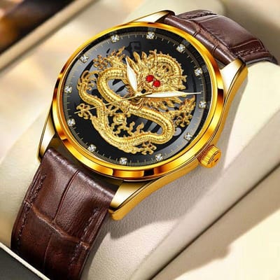 Waterdicht en Lichtgevend Horoscoopjaar Draak-vormig Volautomatisch Quartz Horloge Mechanisch Horloge voor Heren Stalen Band voor Heren Minimum One Piece black