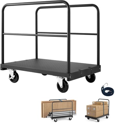 Cellista Platformwagen 816 kg - 2-in-1 Paneelwagen - Transportkar met Zijhekken - Stalen Magazijnwagen 91 x 61 cm - Heavy Duty Transportwagen