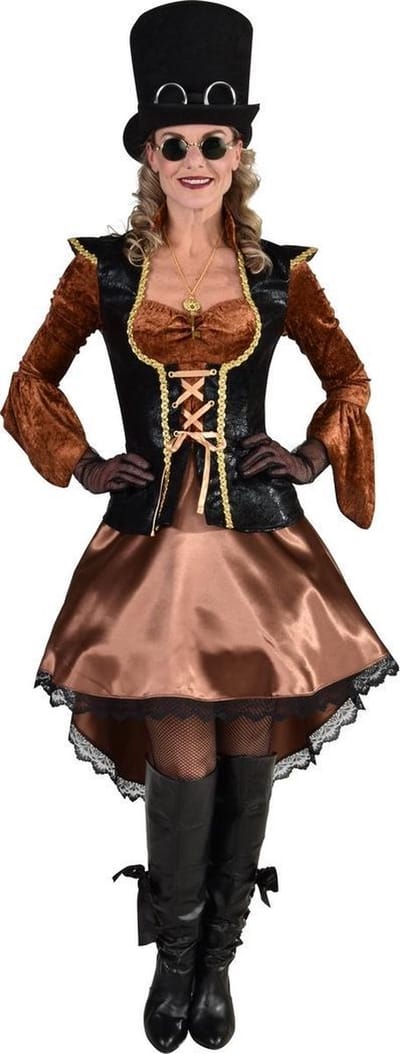Magic By Freddy's - Steampunk Kostuum - Steampunk Piraat Kapitein Karin - Vrouw - Bruin - Medium - Carnavalskleding - Verkleedkleding
