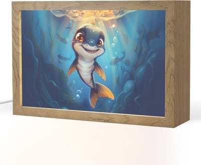 Nachtlampje 30x20 cm - Kinder lampje - Haai - Baby - Oceaan - Shark - Blauw - Tafellamp kinderkamer - Slaapkamer lamp - Bedlamp kinderen - Kinderlampje stopcontact - Wandlamp babykamer - Nachtlampjes