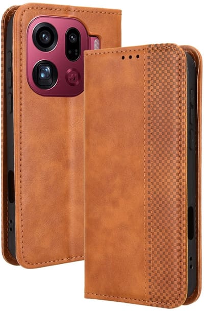 Coverup Hoesje - Geschikt voor OPPO Find X9 Pro Hoesje - Coverup Vintage Style Book Case - Bruin