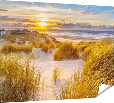 Gards Tuinposter Strand en Duinen tijdens Zonsondergang - 160x120 cm - Tuindoek - Tuindecoratie - Wanddecoratie buiten - Tuinschilderij