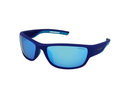 Polaroid Sport Wrap Heren blauwe blauwe spiegel gepolariseerde zonnebril