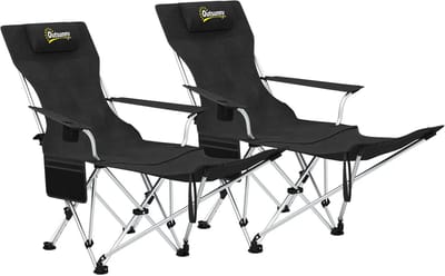 ZYLARO Campingstoel - 2 stuks opvouwbaar Kampeerstoel - Verstelbare relaxfauteuil - met afneembare voetensteun en bekerhouder - zwart