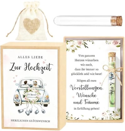 Geldgeschenk Verpakking - Huwelijkscadeauset - Jute Zak - Reageerbuisjes - Bruiloftskaart - 15,5 × 11 × 3,5 cm - Geschenkdoos