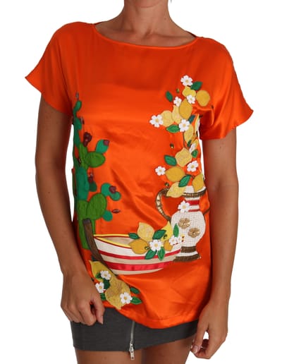 Dolce & Gabbana Zijden Oranje Citroen Kristal T-shirt Top