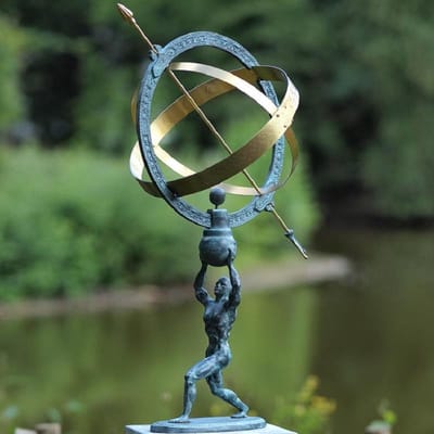 Tuinbeeld - bronzen beeld - Man met zonnewijzer - Bronzartes - 70 cm hoog