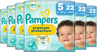 Pampers Premium Protection Maat 5 luiers - 6 x 22 stuks - 11kg tm 16kg
