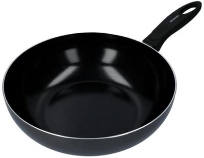 Brabantia Wok Grillpan – Keramisch –28 cm– Dubbele keramische anti-aanbaklaag op waterbasis – Warmte-indicator – Hittebestendige soft-touch greep – Geschikt voor alle warmtebronnen inclusief inductie – PFAS-vrij Duurzaam ontwerp voor dagelijks koken