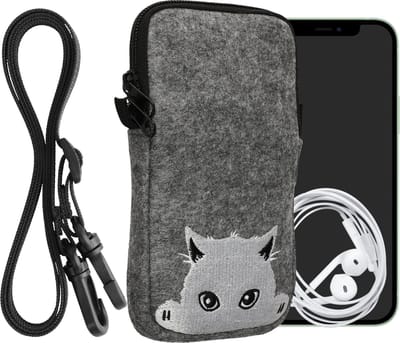 kwmobile Tasje voor smartphones L - 6,5" - Hoesje van vilt in grijs / wit - Phone case met nekkoord - design