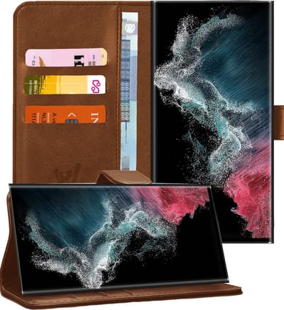 Hoesje geschikt voor Samsung Galaxy S22 Ultra - Book Case Kunstleer Wallet Cover Portemonnee Pasjeshouder Hoes Bruin