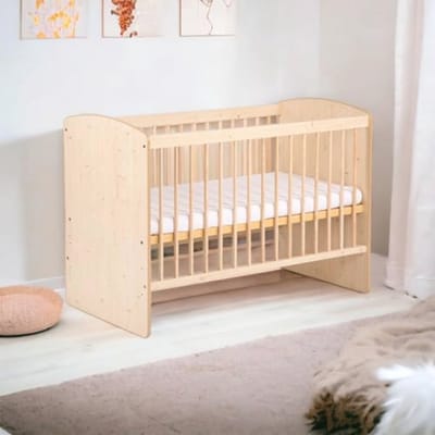 Babybed 120 x 60 cm van natuurlijk hout - Verstelbaar in hoogte met lattenbodem