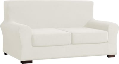 Stretch Sofa Cover met 2 Losse Kussenhoezen, Elastische Bescherming voor 2-Zits Bank (Wit) - Ideaal voor Verfrissing en Bescherming van Meubels