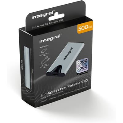 Integral SlimXpress Pro INSSD500GPORT3.2SLIMXS externe solide-state drive Thunderbolt technologie 500 GB USB Type-C USB 3.2 Gen 2x2 Zilver