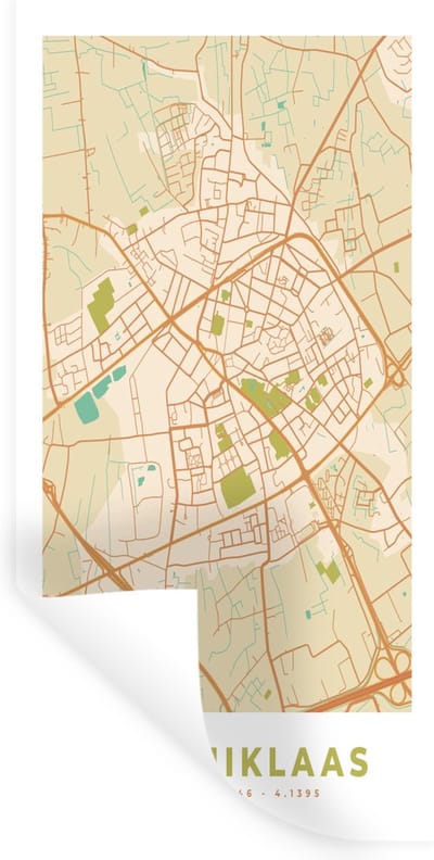 Muurstickers - Sticker Folie - Plattegrond - Retro - Stadskaart - Sint-Niklaas - Kaart - 40x80 cm - Plakfolie - Muurstickers Kinderkamer - Zelfklevend Behang - Zelfklevend behangpapier - Stickerfolie