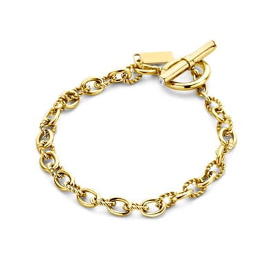 MIASOPHIA 4-MS22053 Stalen Armband met Fantasieschakel en Kapittelsluiting - 7mm Breed - Zirkonia - Slotring 16mm Doorsnee - Staal - Goudkleurig