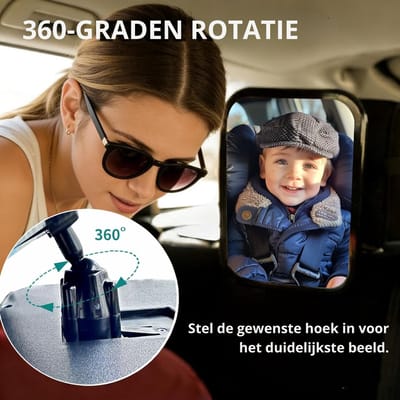 SNJY® Autospiegel Baby - Baby Spiegel Auto - Achteruitkijkspiegel - 25x18 cm - 360° Rotatie - Zwart