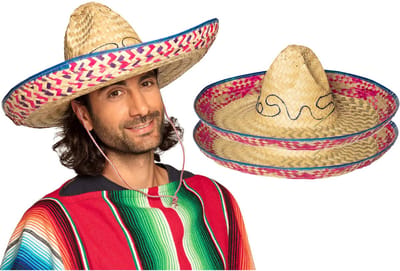 Boland party Carnaval verkleed Sombrero hoed Fiesta - 2x - naturel - volwassenen - polyester - Mexicaans - D52 cm