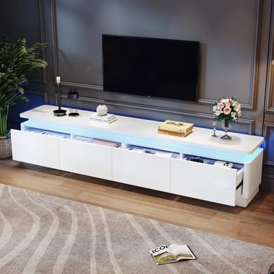 STILVORA TV meubel - TV Meubels hoogglans met 4 lades en LED-verlichting - Voor de woonkamer - 180x34x40 cm - Spaanplaat - Wit