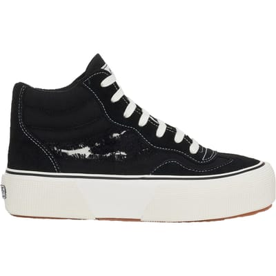 Superga Dames/Dames 3141 Revolley Swallowtail Ripped Mid Cut Trainers (Zwart/Wit Avorio)