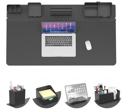 5 in 1 Groot Muismat Met Telefoonstandaard, Bekerhouder, Pennenhouder, Opbergdoos, Kaarthouder - Multifuntionele Desk Bottom Protector & Organizer Set