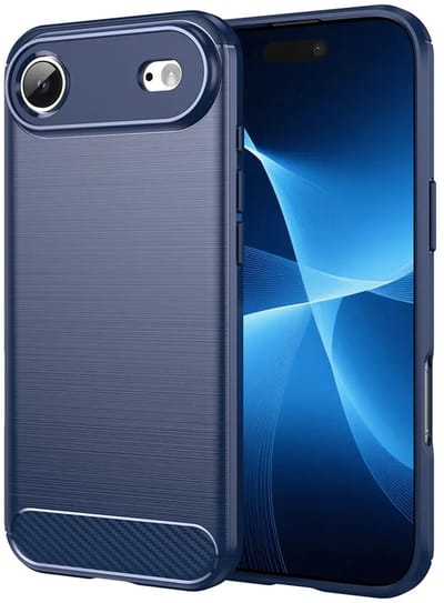 MobyDefend Hoesje - Geschikt voor iPhone Air - TPU Backcover - Geborstelde Metaal & Carbon-Look - Blauw