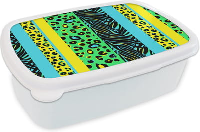 Broodtrommel Wit - Lunchbox - Brooddoos - Design - Panterprint - Geel - Groen - 18x12x6 cm - Volwassenen