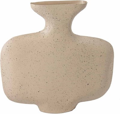 HomeBound by KY | Metalen vaas zand dots | 15,5x31x30cm | metalen bloemenvaas zandkleurig met dots