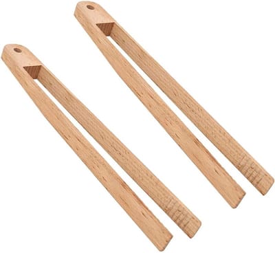 Set van 2 Bamboe Tangen, Antislip Keukentangen voor Grillen, Koken en Serveren van Voedsel