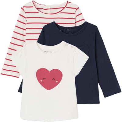 Vertbaudet Set van 3 Basics T-shirts met lange mouwen
