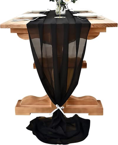 Tafelloper van zwart chiffon, romantische bruiloftsloper, 70 x 300 cm, moderne tafelloper, transparant, make-uptafeldecoratie voor banketten, feesten, diners, babyshowers (A)