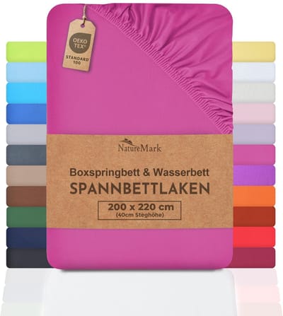 Allecto - Hoeslaken - Katoen - Duurzaam en Spanbaar - Felroze - Geschikt voor Boxspring- en Waterbedden - 200x220 cm +40cm Steg