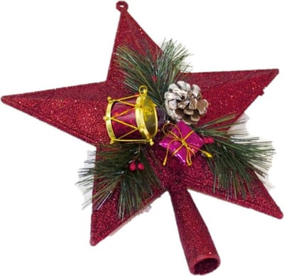 Gerimport Piek kerstboom - ster - rood - kunststof - 21 cm - Kerstpieken - Voor bomen tussen de 120 en 180 cm