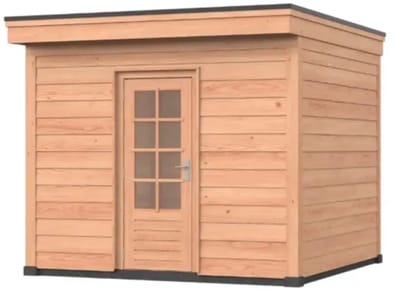 Douglas overkapping, 300 x 250, Met achterwand en schuur, Westwood Comfort Basic