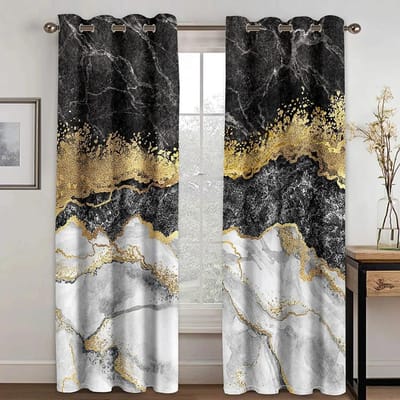 3D Marmerprint Groen&Gouden Verduisteringsgordijn Hoge Verduistering Raamgordijnen voor Woonkamer Luxe Slaapkamer Decoratie Gordijnen W55 X H120cm X 2&Grommet Top black