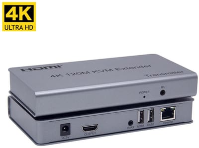 Delmark KVM Extender over RJ45 tot 120M - 4K/1080P HDMI - Cat6 - met IR & USB (Muis/Toetsenbord) Ondersteuning