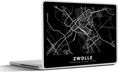 Laptop sticker - 15.6 inch - Kaart - Zwolle - Zwart - 36x27,5cm - Laptopstickers - Laptop skin - Cover