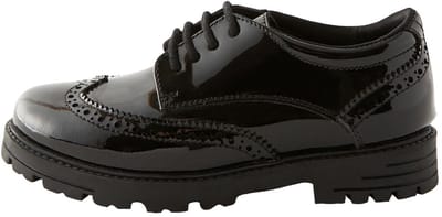 Next - Meisjes - Leren brogues voor school met grove vetersluiting en brede pasvorm (G) - Zwart