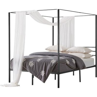 VEVOR Queen Size Hemelbedframe, Metalen Hemelbed (Laadvermogen 800 lbs) met Hemelbedontwerp, Vierkante Stalen Lattenbodem, Opbergruimte onder het Bed, Geen Boxspring Vereist, Zwart Gaasframe