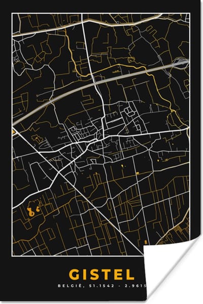 Poster Gistel - Plattegrond - Kaart - Goud - Stadskaart - 120x180 cm XXL