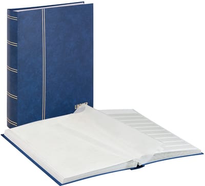 Lindner 1162 Postzegelalbum - Blauw - groot formaat 48 witte blz. - Luxe - postzegels - insteekalbum - stock - stockboek