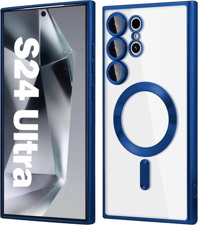 Hoesje geschikt voor Samsung Galaxy S24 Ultra Magsafe hoes Met Lens beschermer Transparant / Blauw