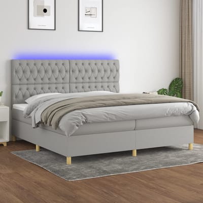 vidaXL - Boxspring - met - matras - en - LED - stof - lichtgrijs - 200x200 - cm