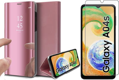 Hoesje geschikt voor Samsung Galaxy A04s / A13 5G - Screen Protector GlassGuard - Book Case Spiegel Roségoud & Screenprotector