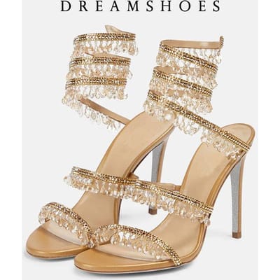 Dames Nieuwe Schitterende Kristallen Zomerschoenen Kwastje Kristallen Schoenen Sexy Banketfeest Dubbele Stiletto Dames Grote Sandalen 35 beige