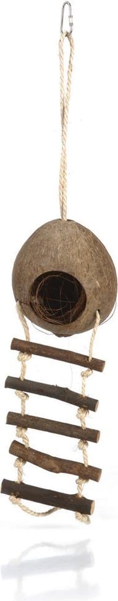 Beeztees Kokosnoothuisje + Ladder - Knaagdierspeelgoed - Voor in Knaagdierkooi - 30 cm